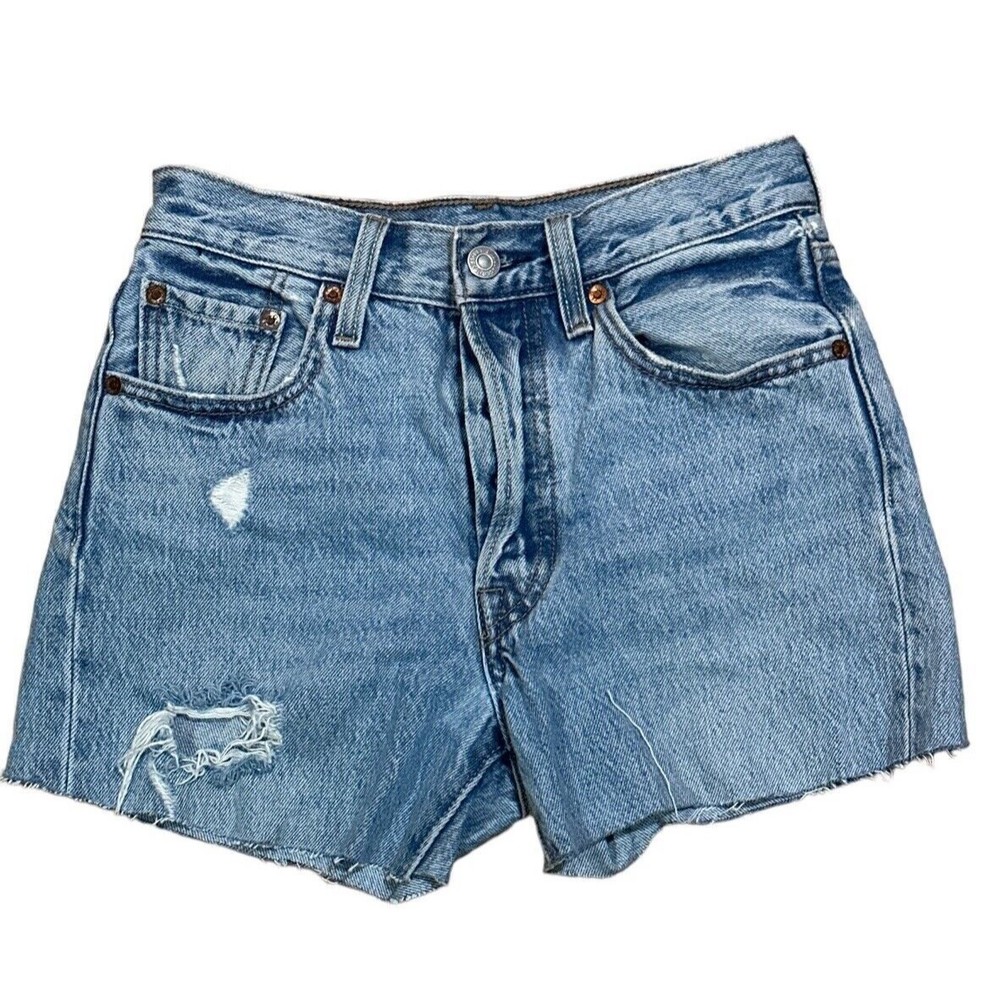 Levi’s 501 Cut Off Shorts Women’s Distressed Button Fly Inseam 3 1/2 Sz 24 EUC